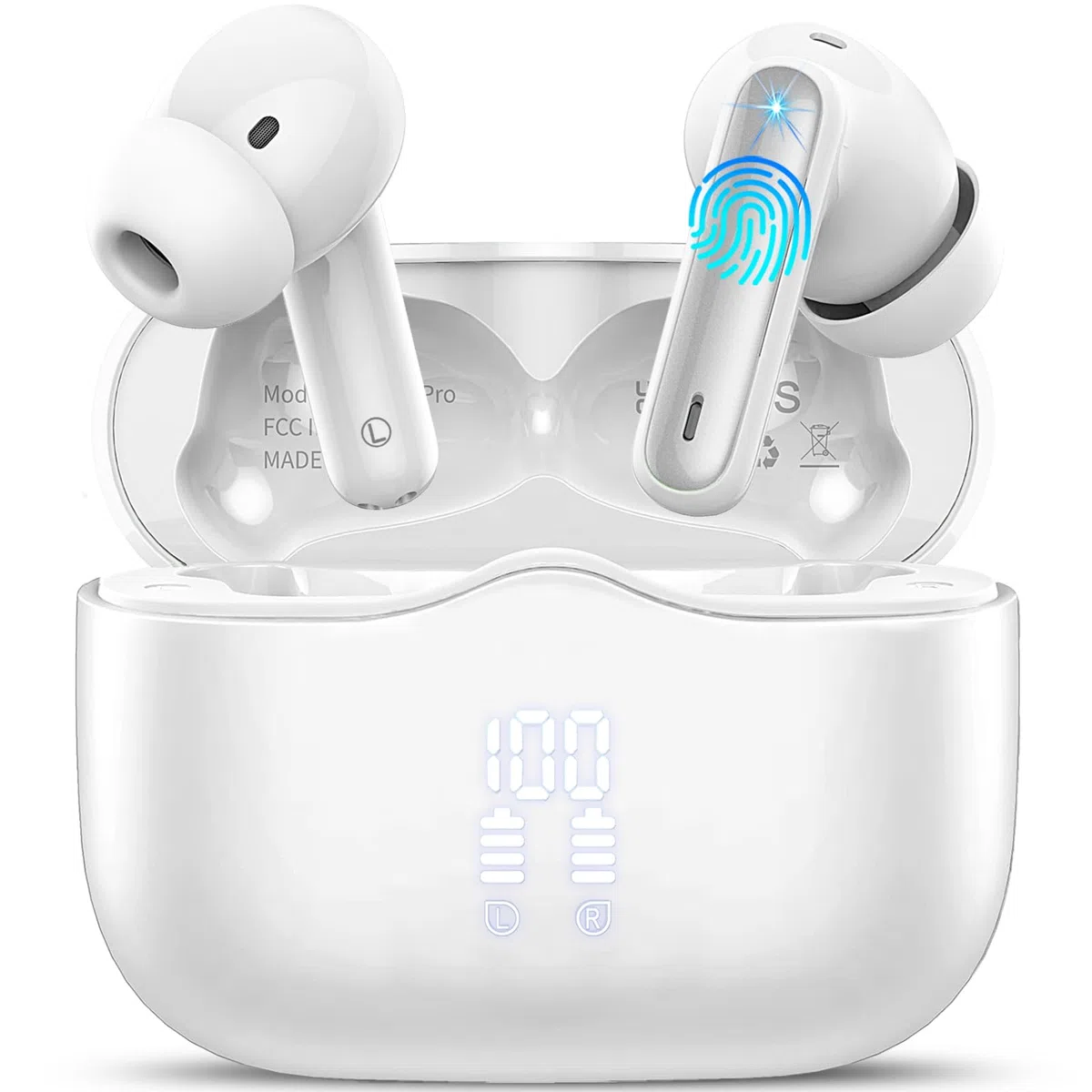Ecouteurs bluetooth sans fil, Écouteurs Bluetooth 5.4 avec 40H HiFI Son Stéréo, Casque Bluetooth avec 4 Appel Réduction Antibruit Mic, IP7 Étanche, Contrôle Tactile, Oreillette pour Android iOS, Blanc