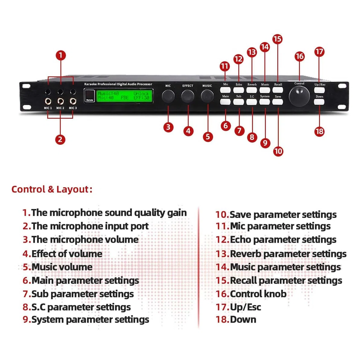 Processeur Audio Numérique Professionnel, Suppresseur De Larsen X5, Préampli Karaoké Avec Suppression Automatique Du Larsen, Compatible Avec Une Sortie 5.1 Canaux, Pour Enceintes Et Home Cinéma