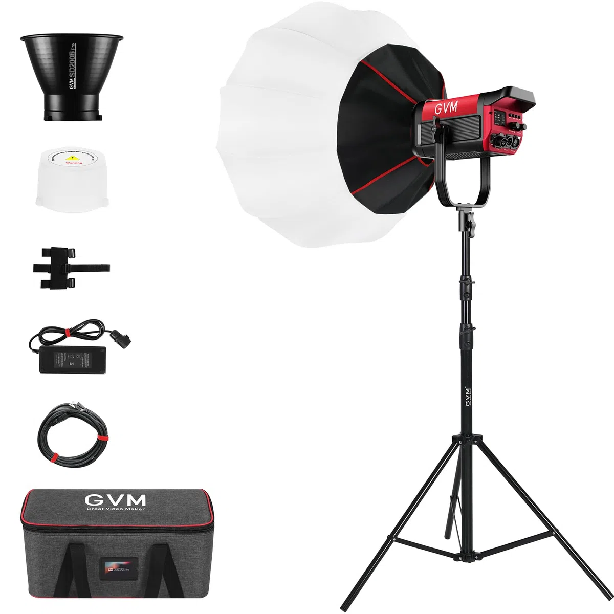 GVM Lampe vidéo LED avec Lanterne Softbox 200 W LED 200 W Lumière Continue Photographie Bowens 2700 K ~ 6800 K Lampe vidéo pour Studio Photo Youtube Film 45400 lux/1 m 12 Effets de lumière Lumière