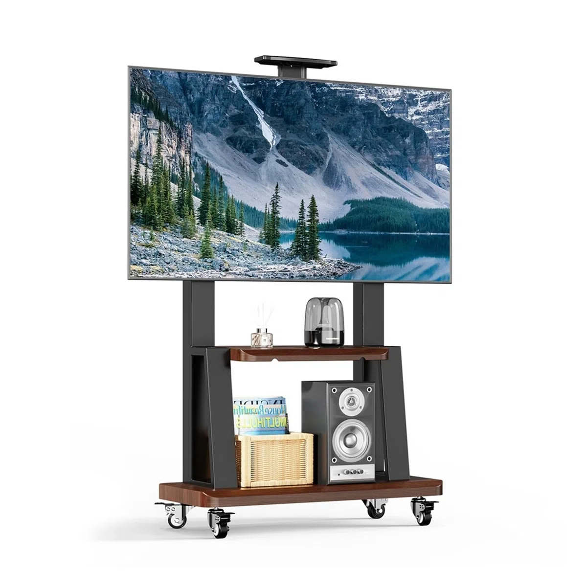Support TV Mobile avec roulettes pour téléviseurs de 32 à 75 Pouces, Hauteur réglable, Support de Sol Portable avec éère, Compatible VESA Max 600 x 400 mm (Noir)
