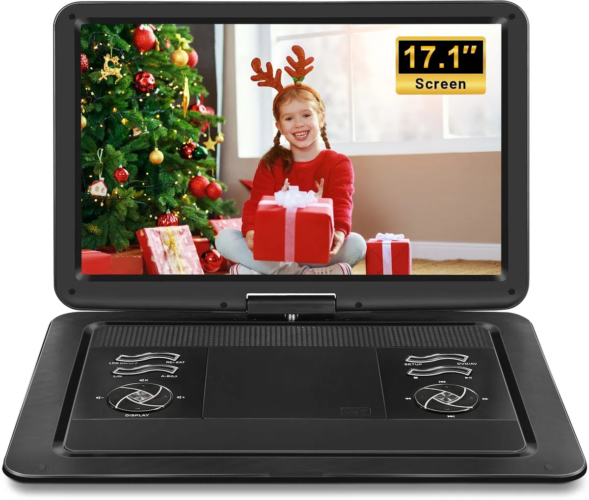 Lecteur DVD portable 19,7 pouces avec grand écran HD de 17 pouces, batterie rechargeable de 5 heures, lecteur DVD portable avec chargeur de voiture, compatible avec carte