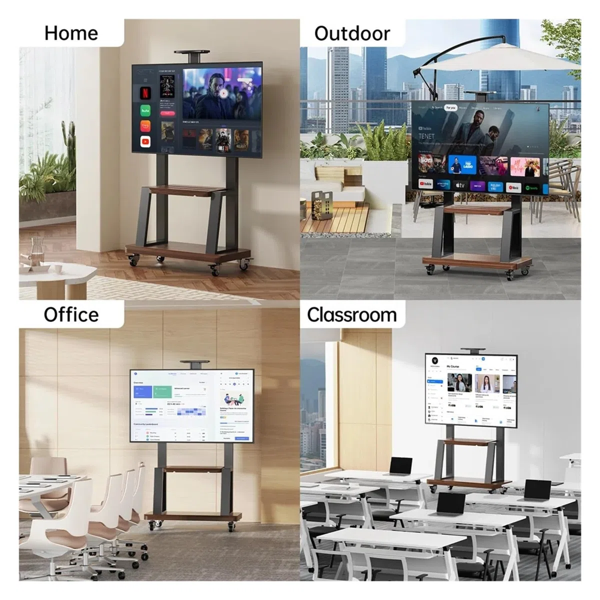 Support TV Mobile avec roulettes pour téléviseurs de 32 à 75 Pouces, Hauteur réglable, Support de Sol Portable avec éère, Compatible VESA Max 600 x 400 mm (Noir)