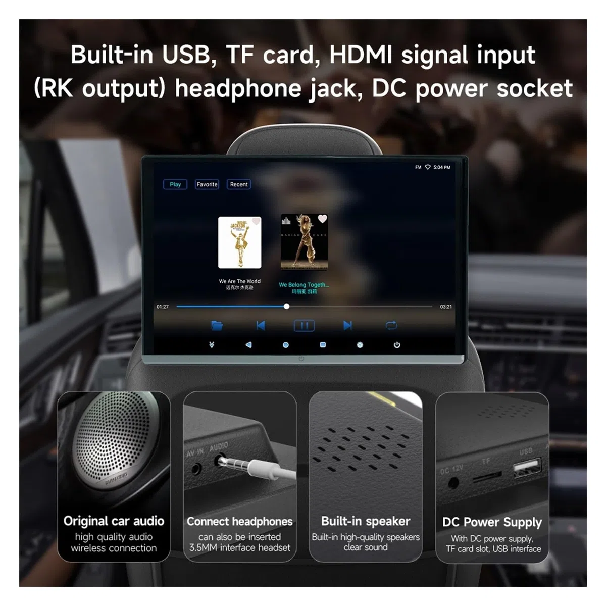 Écran Tactile IPS Double HMDI 13,3"/14" for Appui-tête De Voiture, Lecteur Vidéo, Musique, FM, BT(13.3 inch 2G-32G-1P)