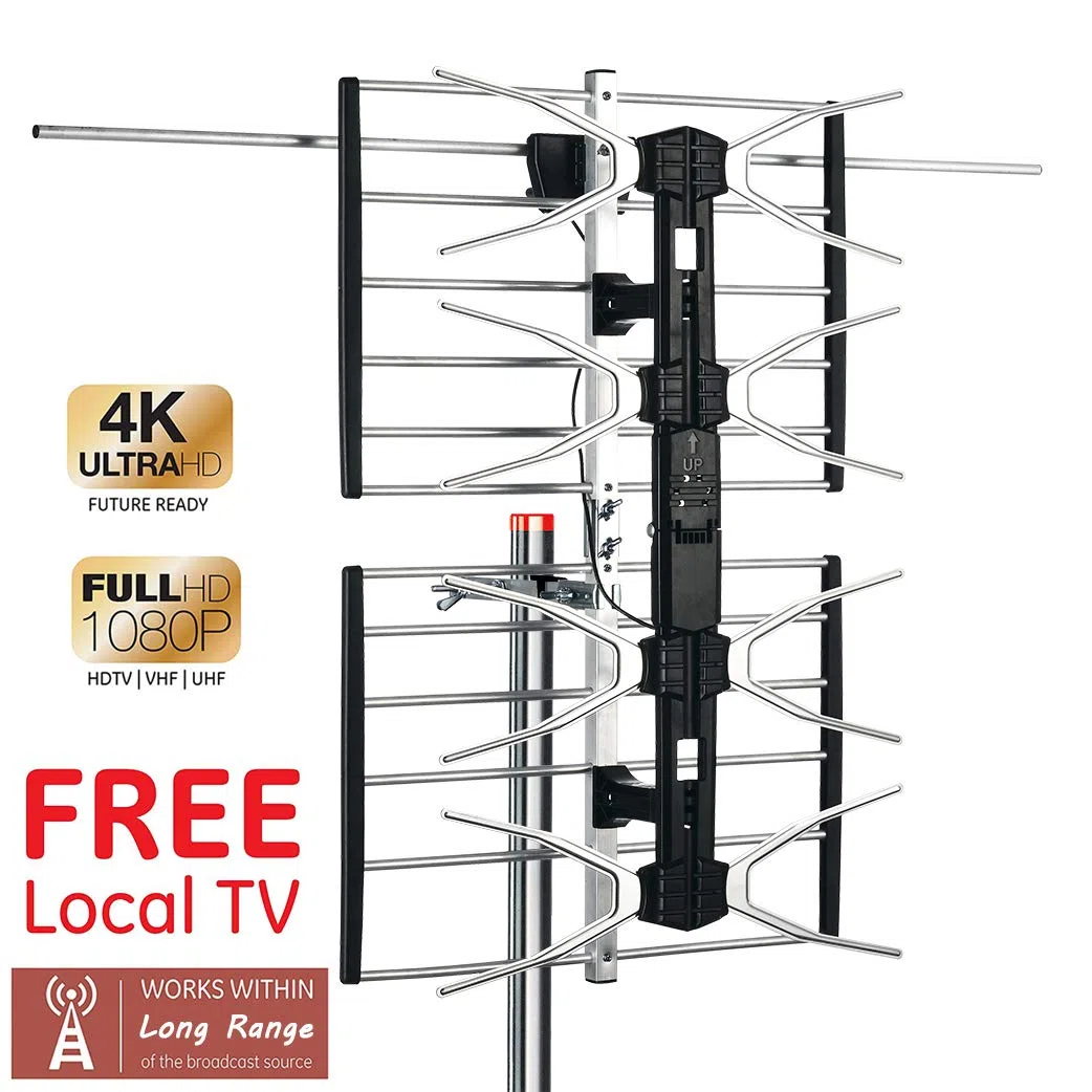 PBD Antenne TV numérique HD d'extérieur avec amplificateur à gain élevé 240 km de long pour UHF/VHF, poteau de montage, câble coaxial RG6 de 12 m, installation facile