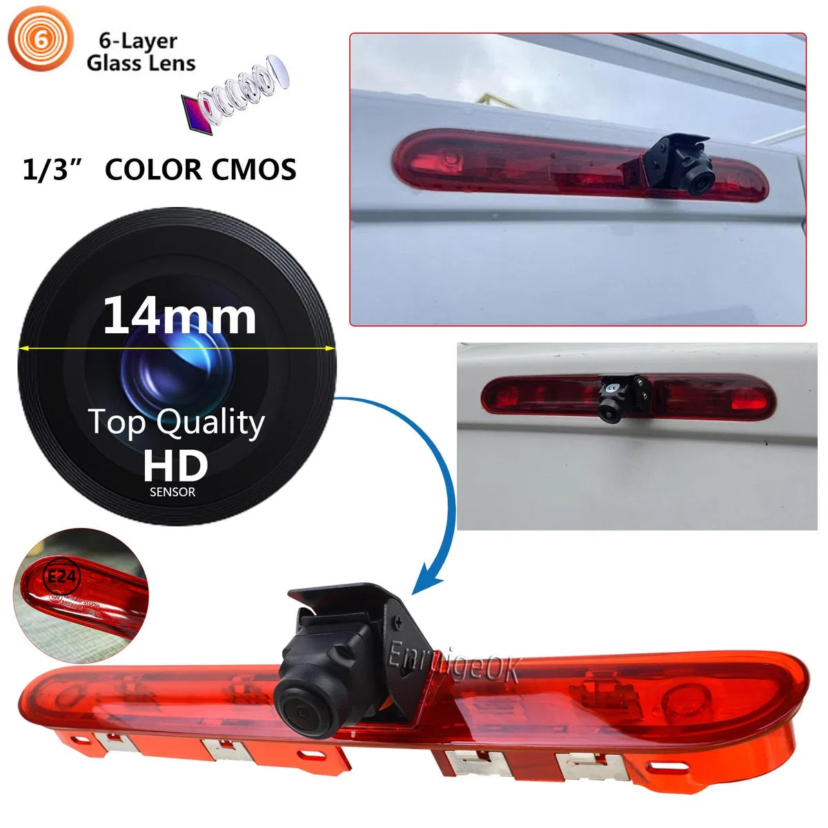 Automovite Caméra de recul HD de feu de freinage pour Peugeot Expert Citroen Jumpy/Dispatch Toyota Proace (2016-Présent) avec écran miroir de 17,4 cm (kit de support # 139)