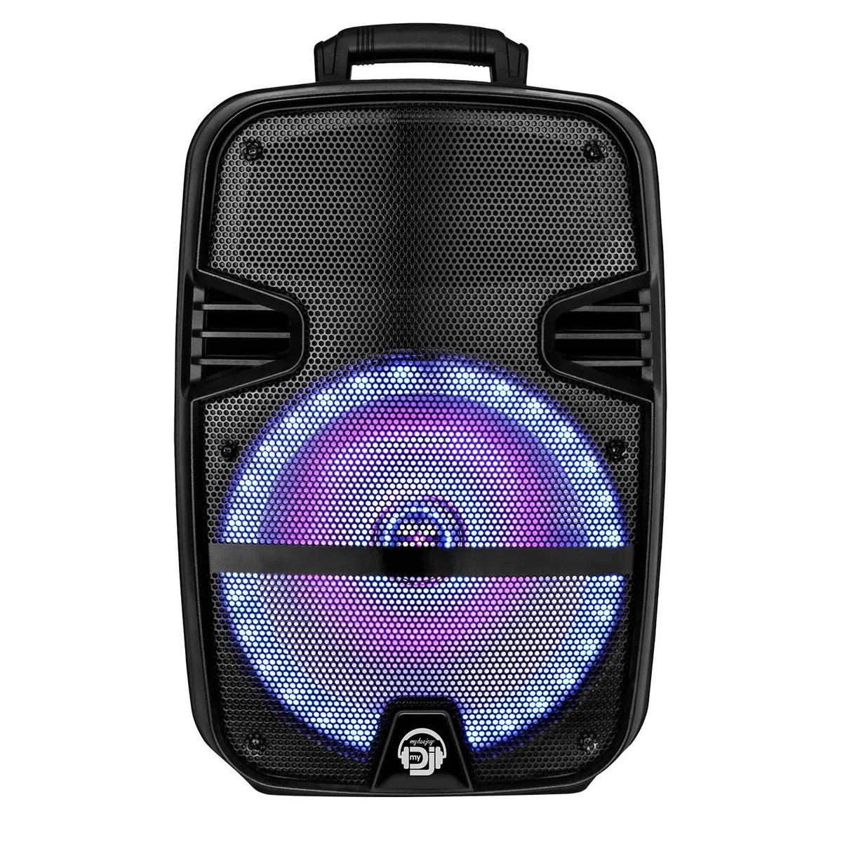 Enceinte Sono Mobile My Deejay MDJ12 Ring à LEDs RVB 600W 12" USB, Bluetooth, TWS, Micros VHF et Filaire, +clé USB 32Go