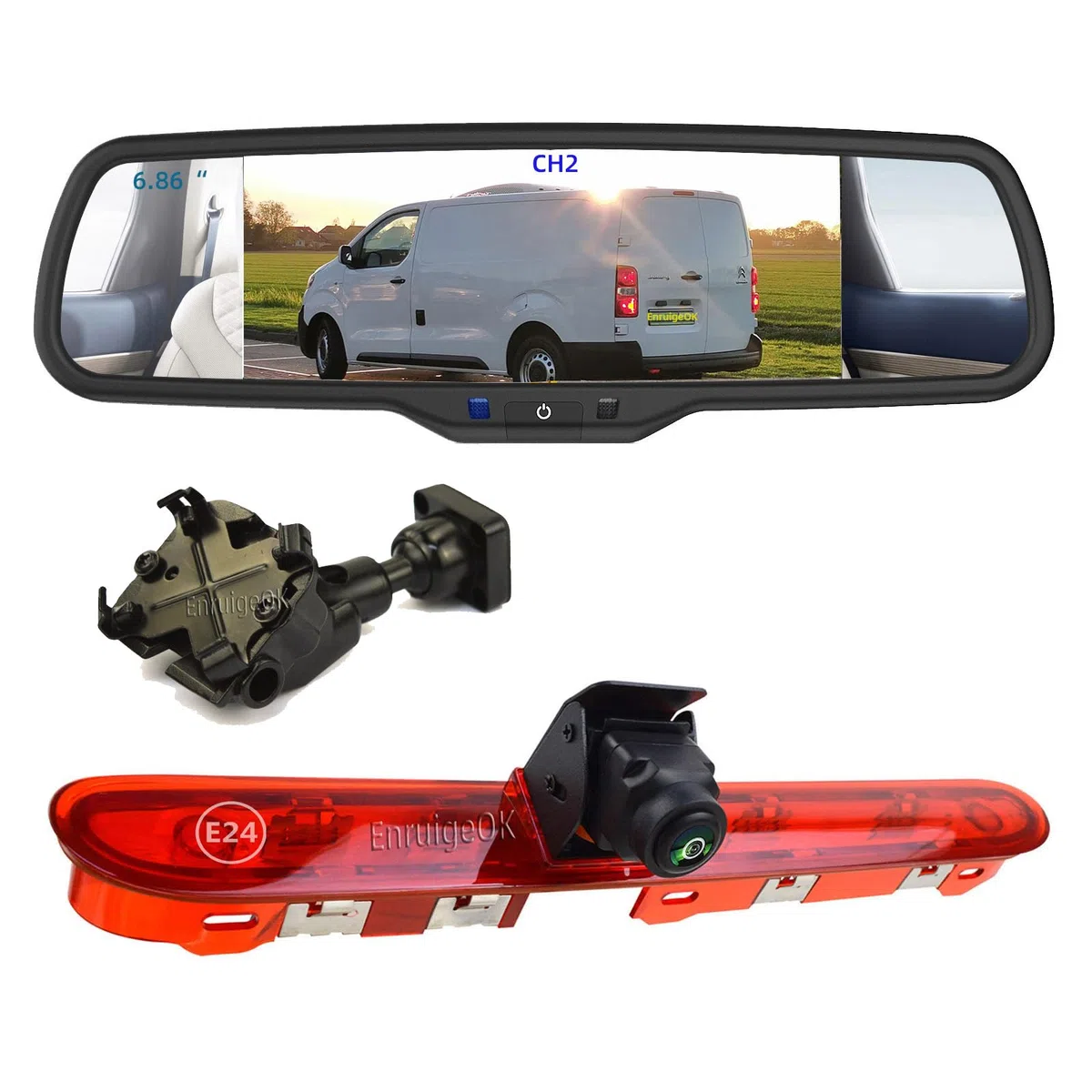 Automovite Caméra de recul HD de feu de freinage pour Peugeot Expert Citroen Jumpy/Dispatch Toyota Proace (2016-Présent) avec écran miroir de 17,4 cm (kit de support # 139)