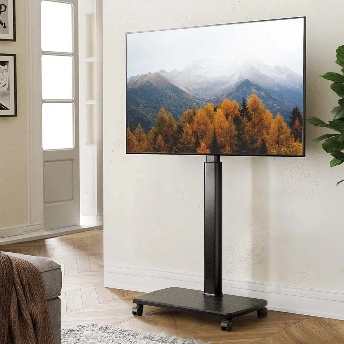 Support de Sol Portable pour téléviseur - Support Universel à roulettes, Chariot pour téléviseurs de 37 à 70 Pouces, Hauteur réglable pour Chambre, extérieur, Petit,B-1270-1470mm