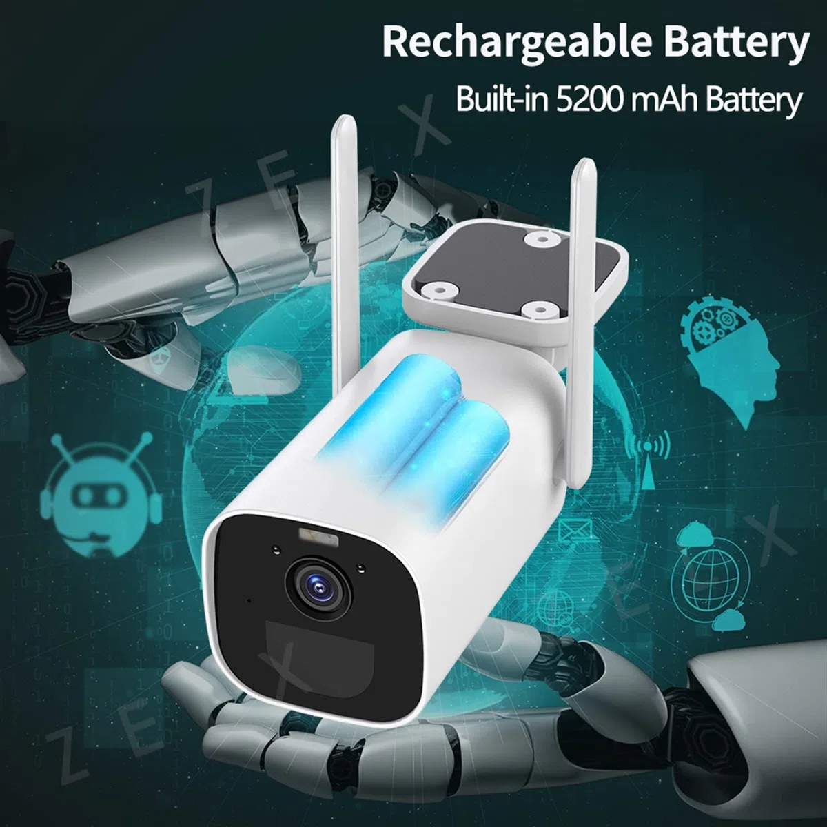 Caméra de sécurité, Caméra Balle extérieure Surveillance vidéo sans Fil CCTV Kits de système sécurité à Domicile construit dans Une Batterie Recharable 5200 mAh 3MP(4 Cams 64G Add NVR)