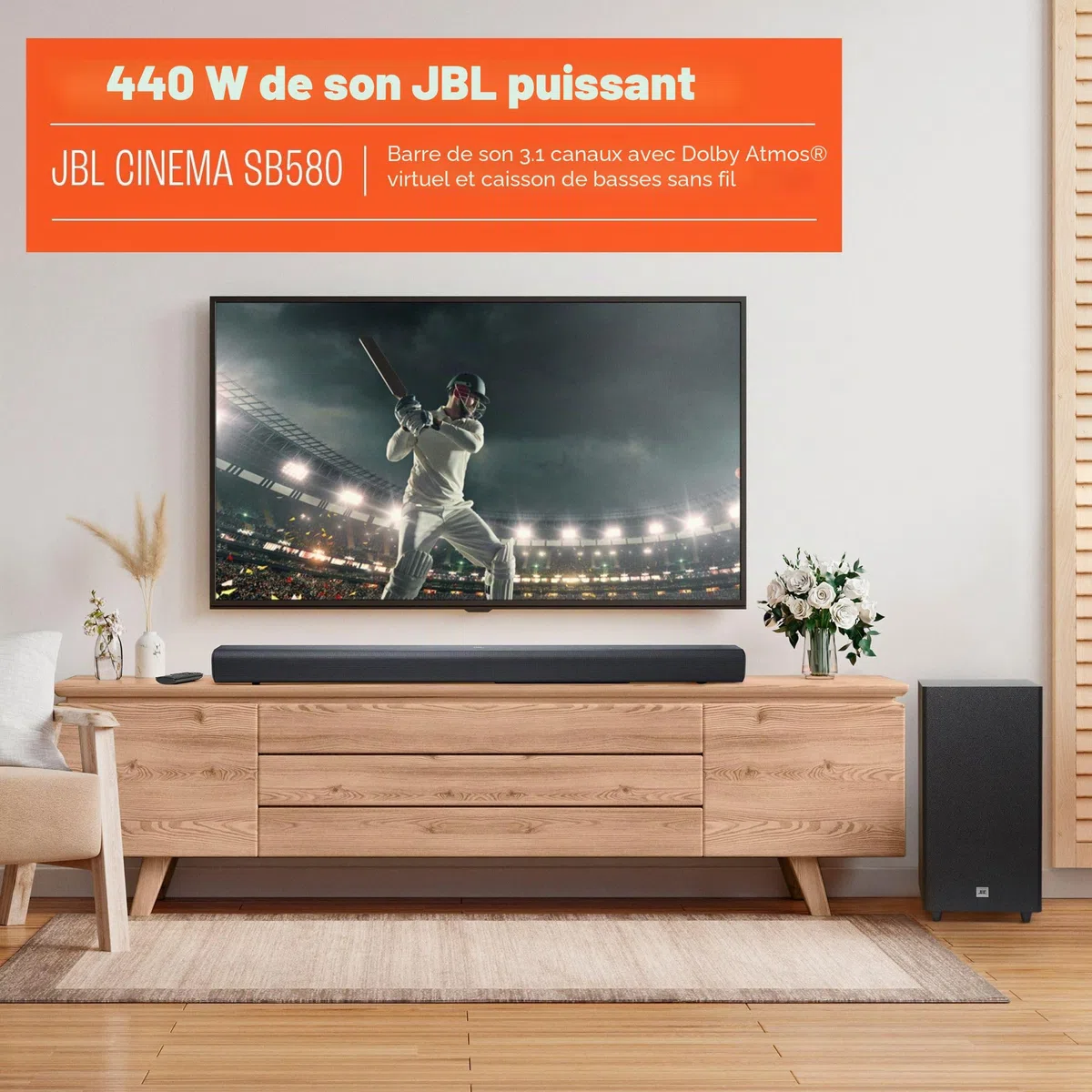 JBL Cinema SB580 Barre de Son 3.1 et Caisson de Basses sans Fil