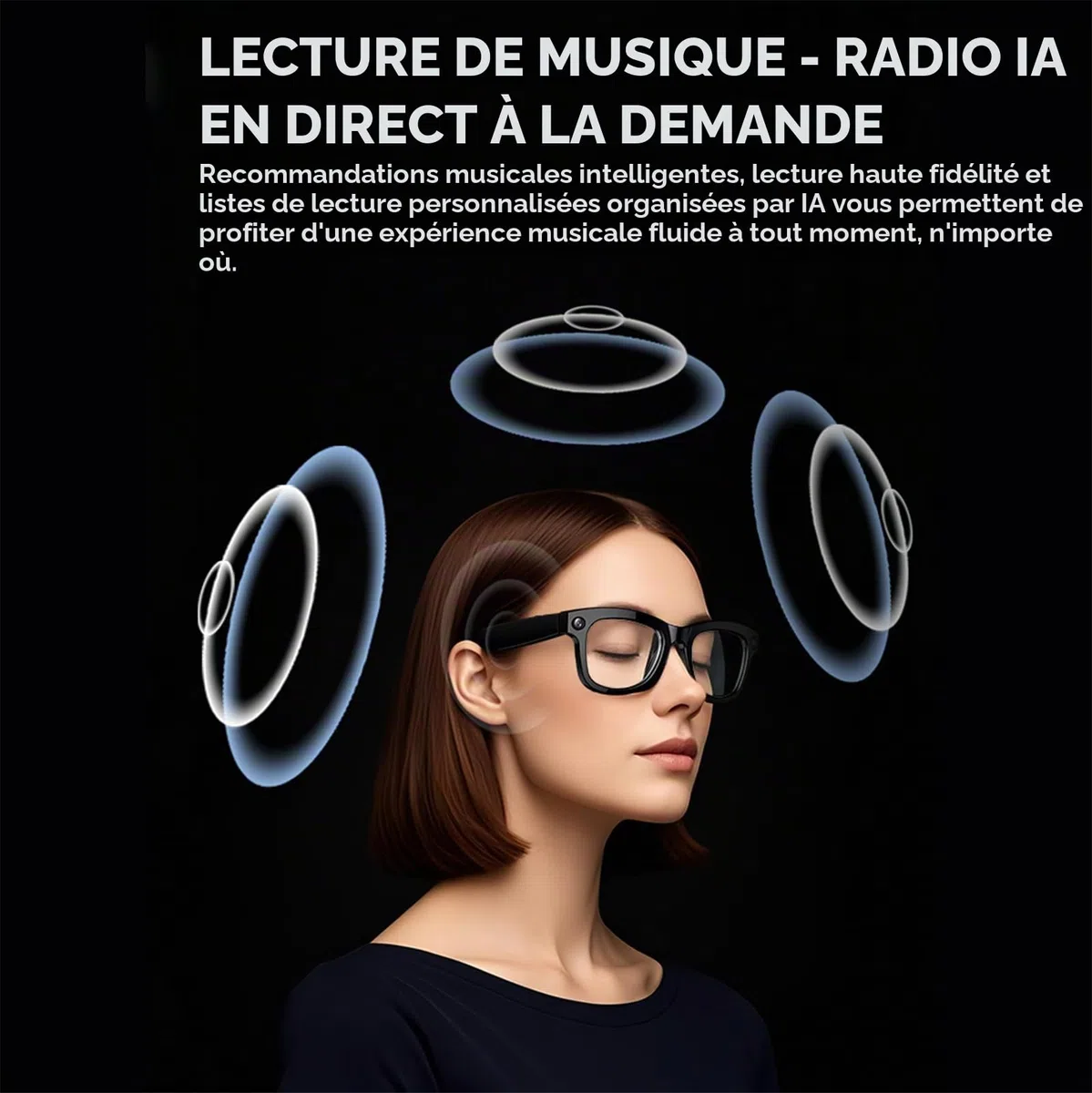 Lunettes Connectées Ia, Avec Caméra Hd 500 W Et Haut-Parleurs, Commande Vocale, Lecture De Musique, Traduction En Temps RéEl, Transmission Wi-Fi, Pour Les Voyages, La Musique Et Les Appels.,B