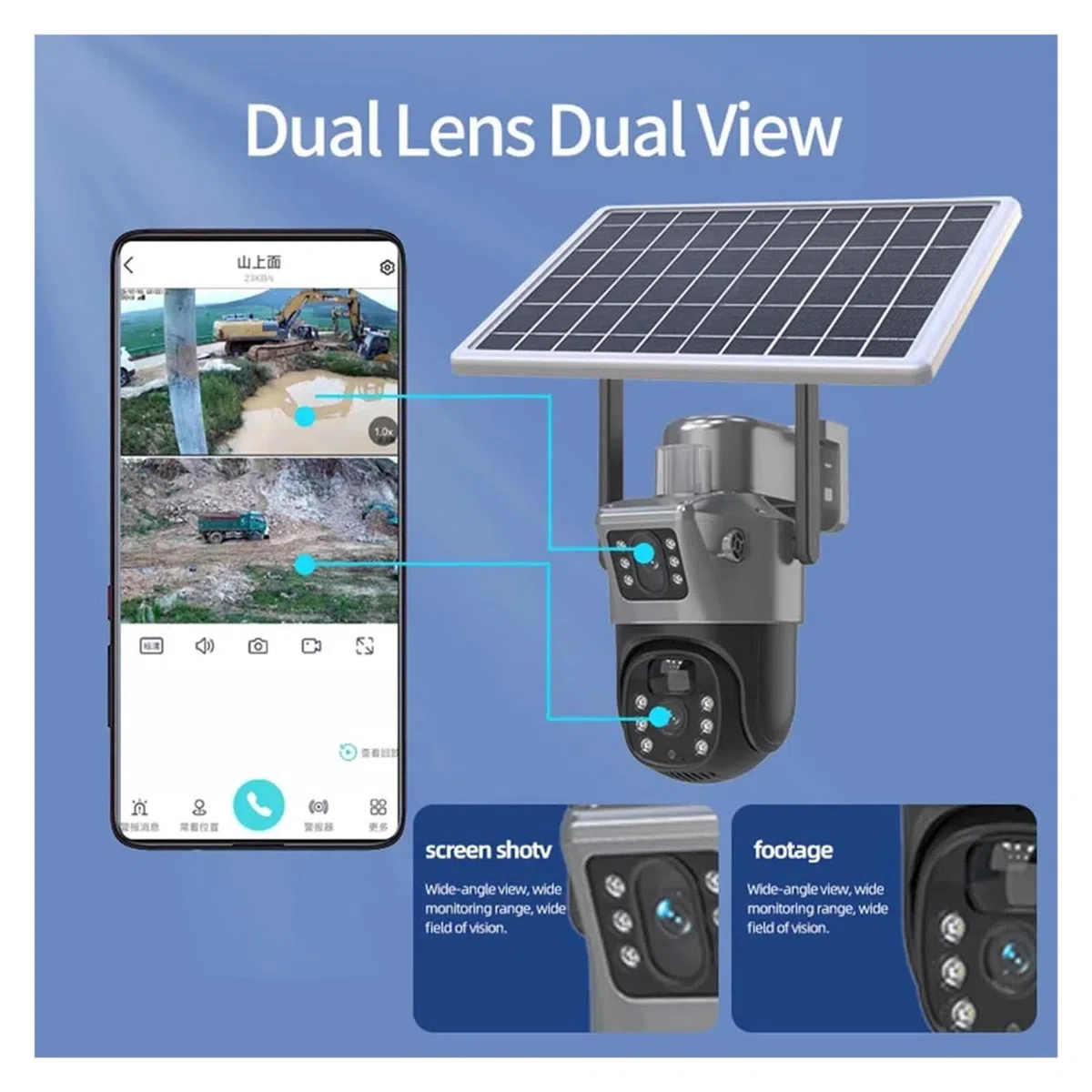Surveillance de sécurité Solaire extérieure sans Fil Double