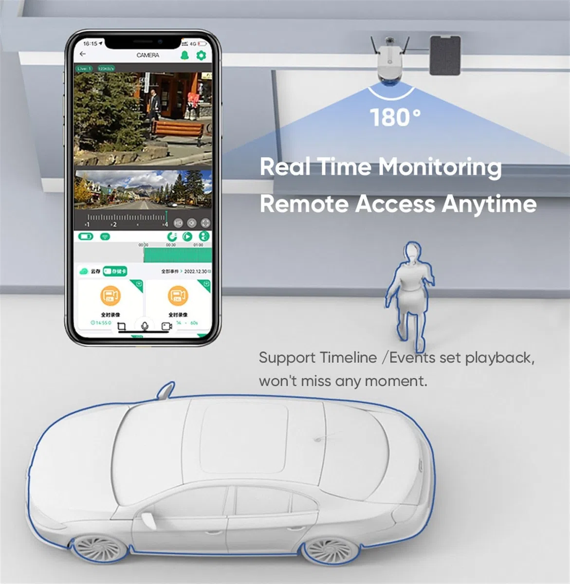 Caméra de sécurité, 4K 8MP 4G Double Objectif caméra panoramique sécurité à Domicile 4X 10X Zoom extérieure Solaire alimentée par Batterie IP(4G No Card)