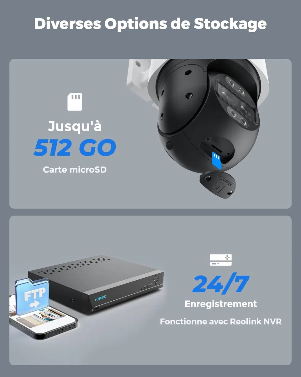 Reolink Caméra de sécurité extérieure PTZ 4K double objectif, WiFi 6 2,4/5 GHz, suivi humain/véhicule/animal, zoom hybride 6x, vision nocturne couleur, TrackMix WiFi (Reconditionné)