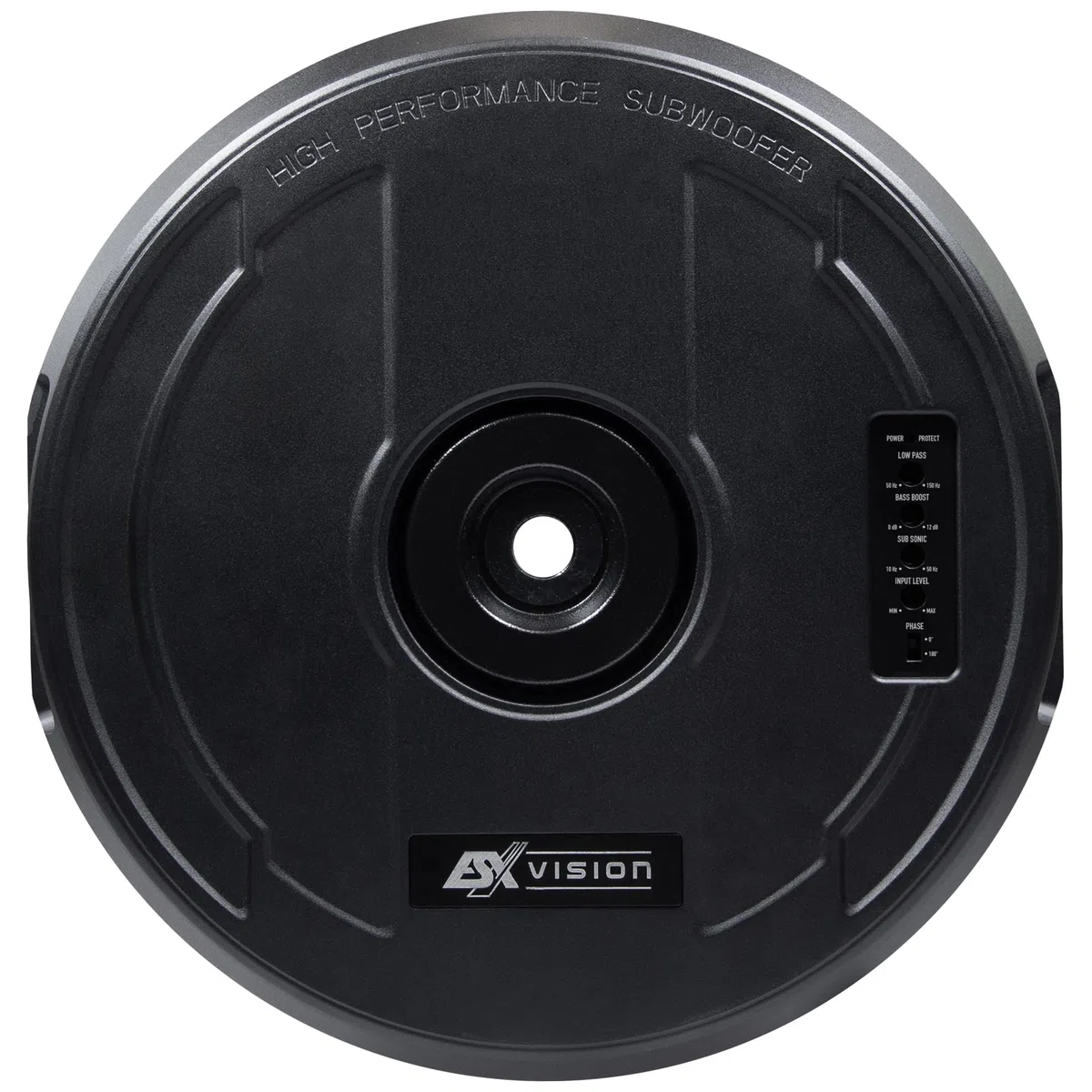 ESX V1100Av2-28 cm (11") Basse active pour roue de secours avec boîtier en aluminium massif | Puissance de classe A/B avec 300 W et télécommande filaire compacte