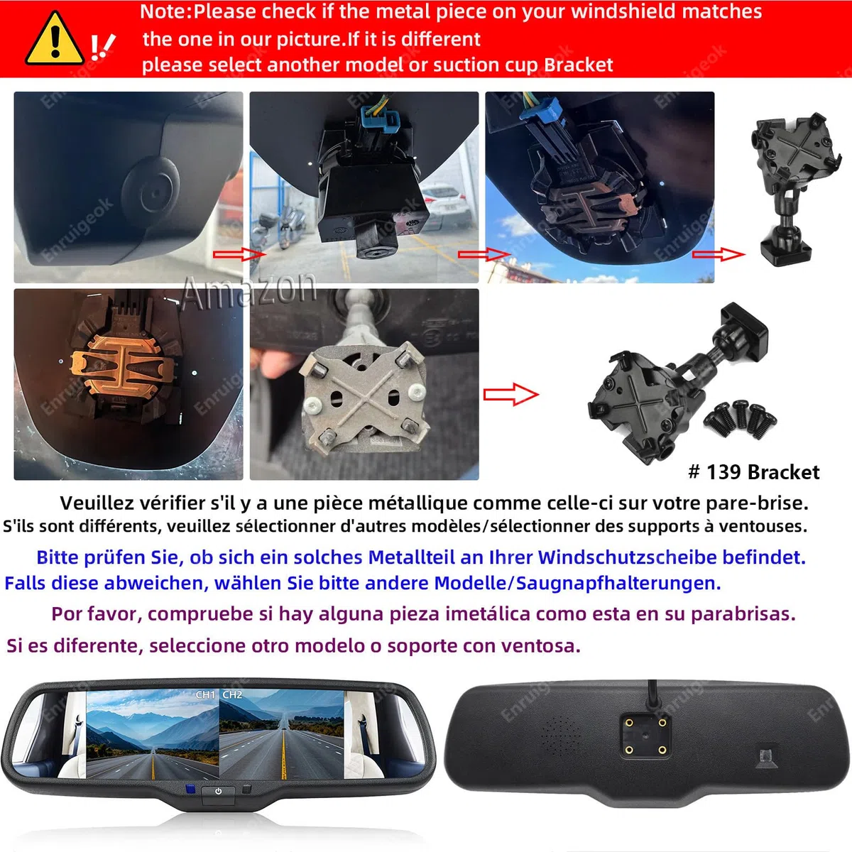 Automovite Caméra de recul HD de feu de freinage pour Peugeot Expert Citroen Jumpy/Dispatch Toyota Proace (2016-Présent) avec écran miroir de 17,4 cm (kit de support # 139)