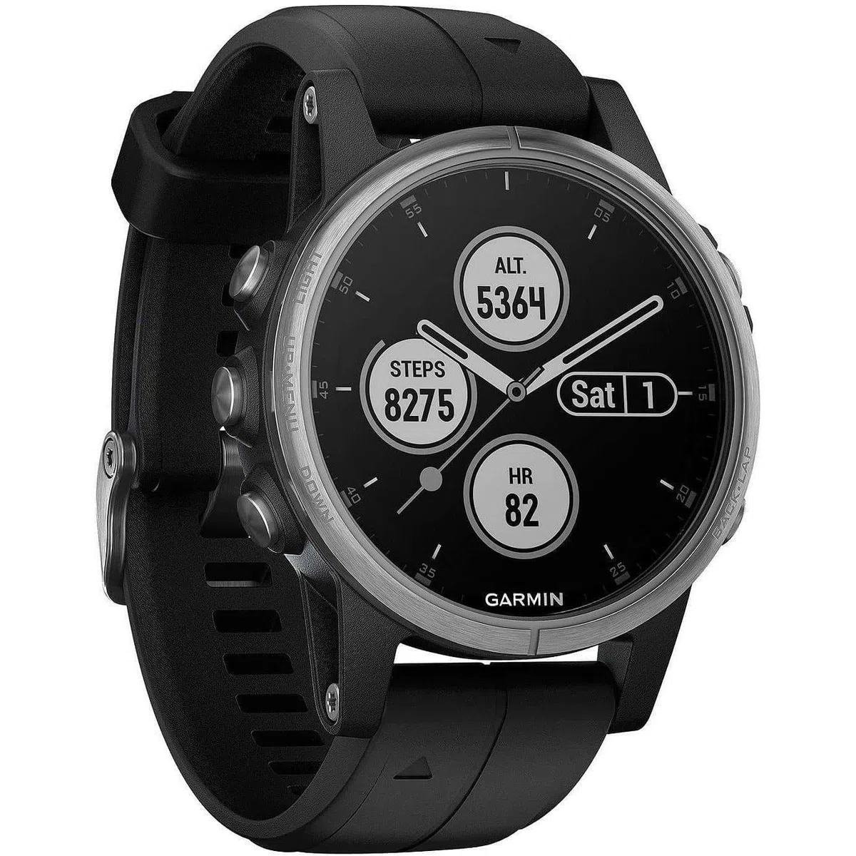 Garmin Fenix 5S Plus Silver Bracelet Noir - Montre GPS Multisports avec cartographie, Musique, paiement sans Contact S