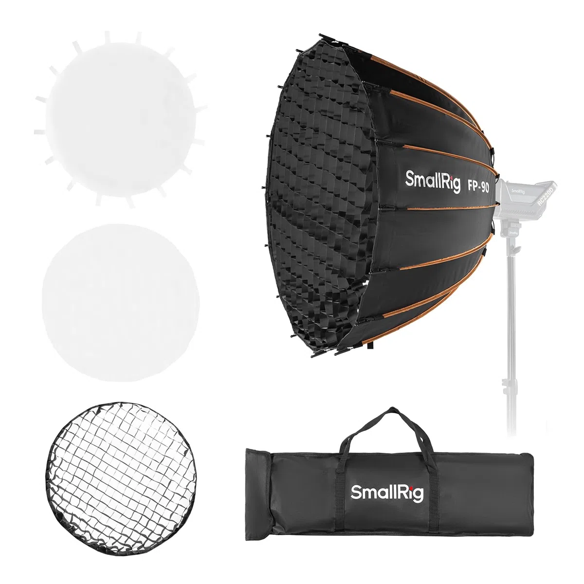 SMALLRIG Softbox Parabolique FP-90 35.4" avec Monture Bowens, Dégagement Rapide avec Grille en Nid d'abeille et Diffuseurs, pour SMALLRIG, pour Neewer, pour Godox, pour Aputure - 5395