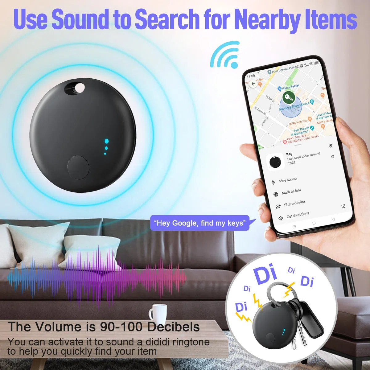 Lot de 4 étiquettes de suivi d'air pour Android ou iOS, double système de suivi d'air, étiquette de suivi Bluetooth compatible avec l'application iOS Find My ou Google Find Hub, étiquettes de suivi