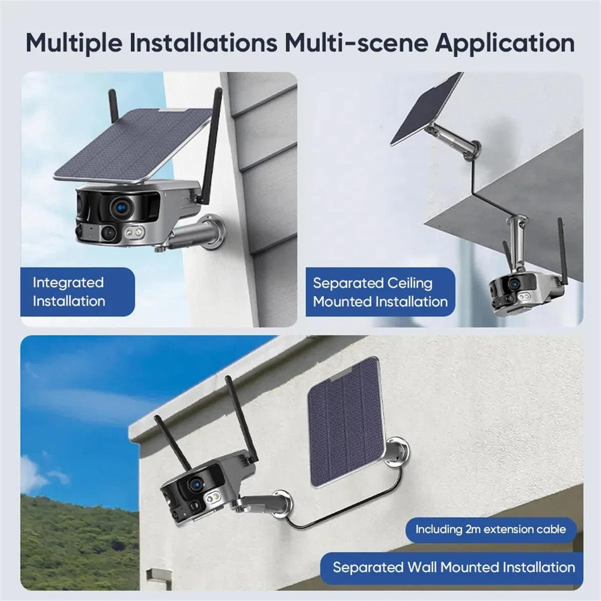 Caméra de sécurité, 4K 8MP 4G Double Objectif caméra panoramique sécurité à Domicile 4X 10X Zoom extérieure Solaire alimentée par Batterie IP(4G No Card)