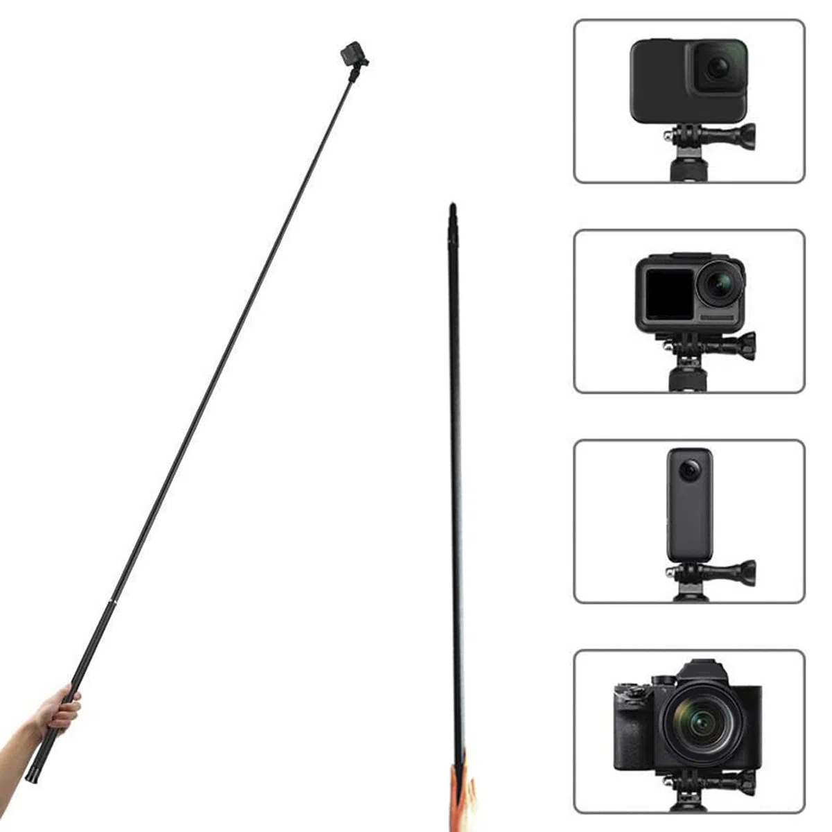 Perche à selfie extensible jusqu'à 5 m pour appareil photo à 360 degrés Support trépied léger et durable Design tige carbonée