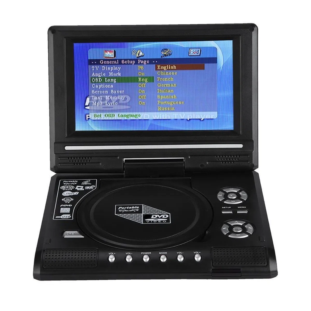 Mini Télévision TV 7.8 "Pouch Portable DVD Écran pivotant du Joueur Rechargeable la télé Chargeur de Voiture Gamepad Portable