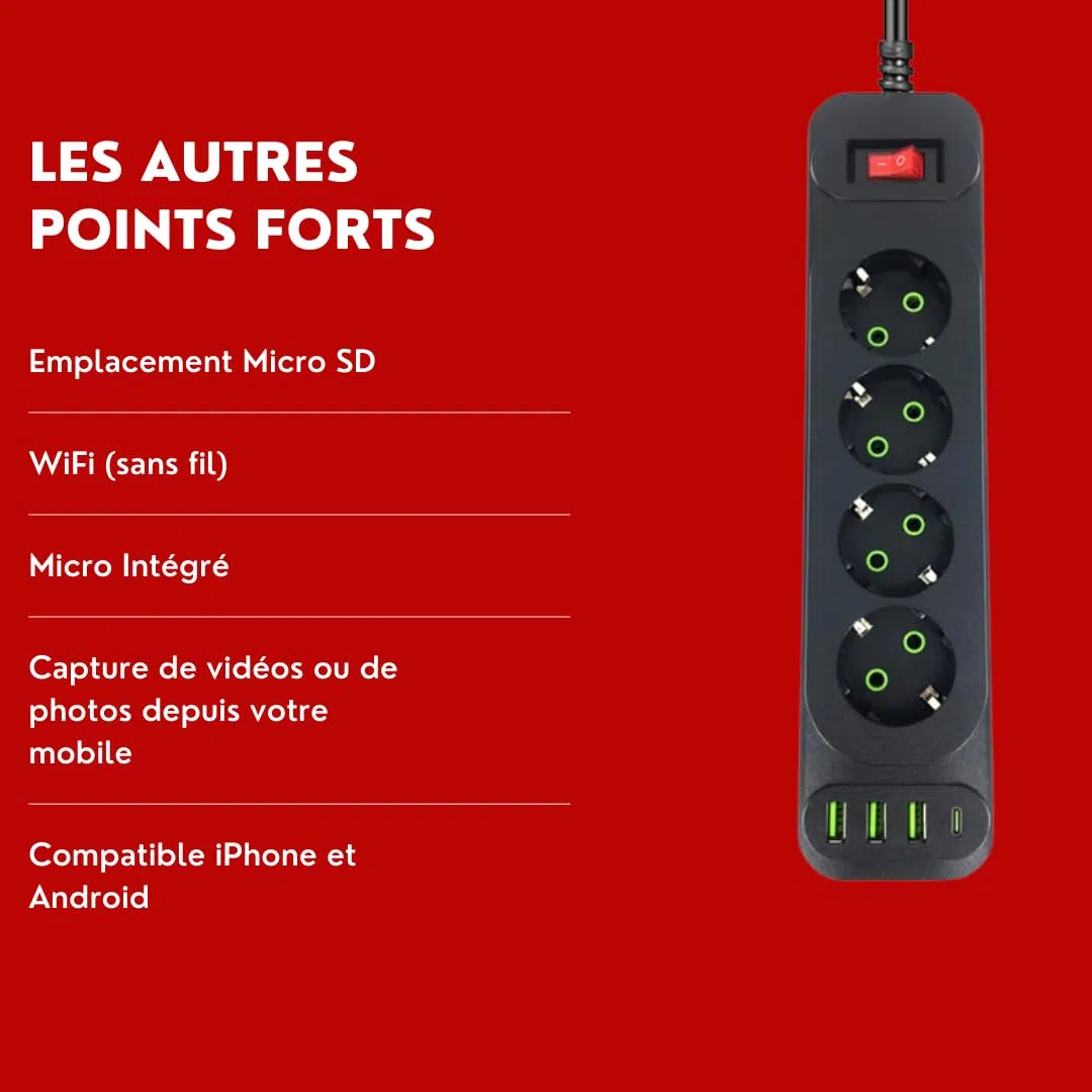 Générique Multiprise Caméra Espion 4K WiFi Noire