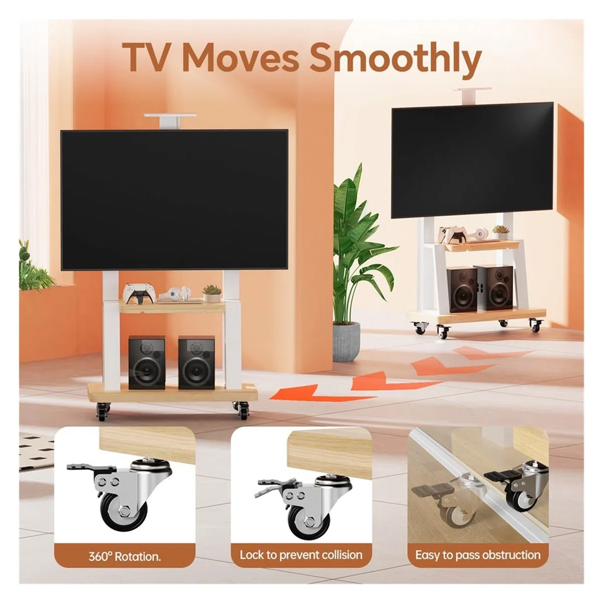 Support TV Mobile avec roulettes pour téléviseurs de 32 à 75 Pouces, Hauteur réglable, Support de Sol Portable avec éère, Compatible VESA Max 600 x 400 mm (Noir)