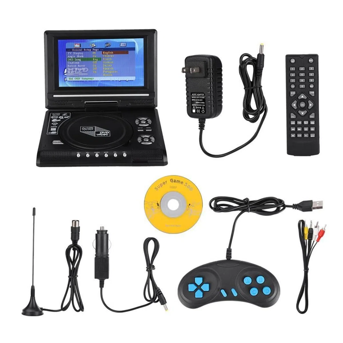 Mini Télévision TV 7.8 "Pouch Portable DVD Écran pivotant du Joueur Rechargeable la télé Chargeur de Voiture Gamepad Portable