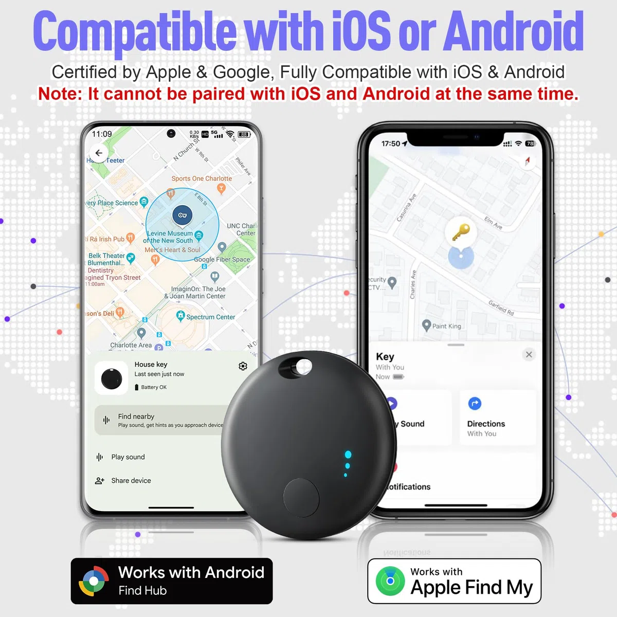Lot de 4 étiquettes de suivi d'air pour Android ou iOS, double système de suivi d'air, étiquette de suivi Bluetooth compatible avec l'application iOS Find My ou Google Find Hub, étiquettes de suivi